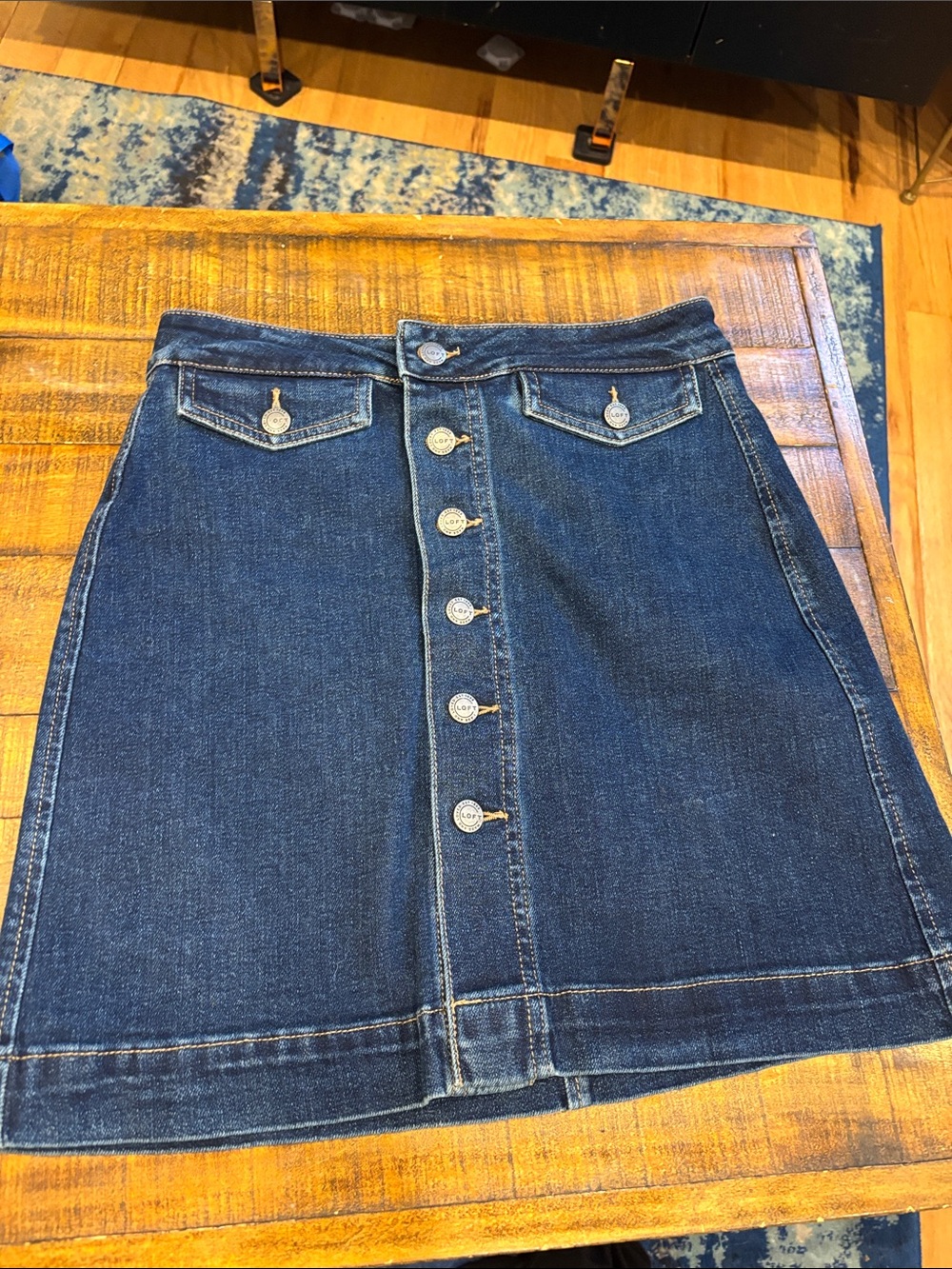 Loft Fashion Dark Blue Button-Front Denim Mini Skirt